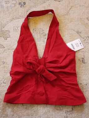 Zara Red Halter Tie-Front Camisole